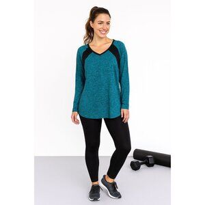 Miss Fortune Activewear Top L Blue Space Dye Long Sleeve V-Neck  Athletisure